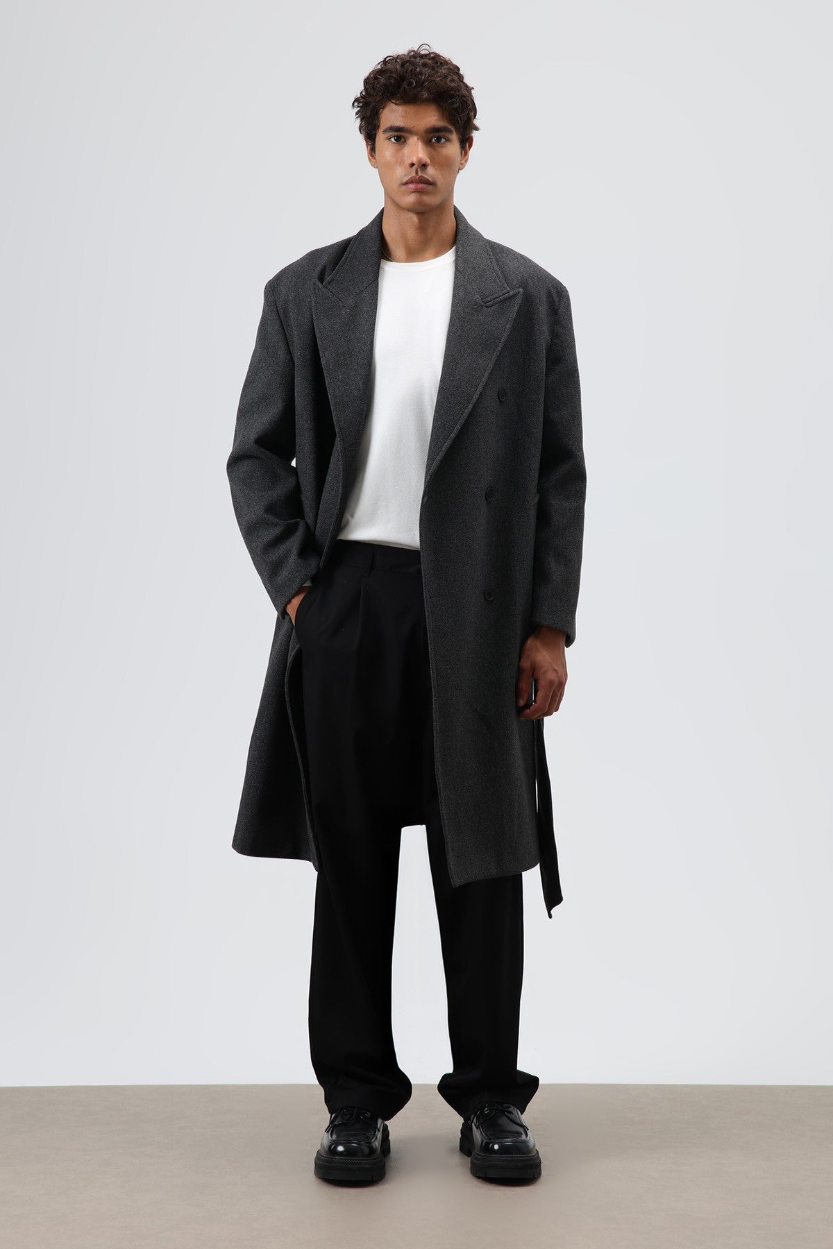 Oversize Kruvaze Kaşe Kaban