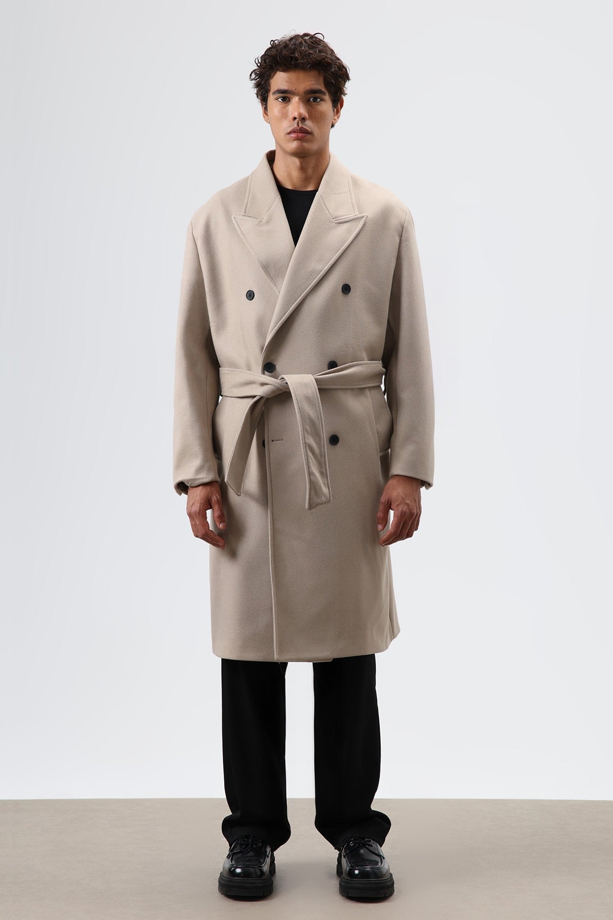 Oversize Kruvaze Kaşe Kaban