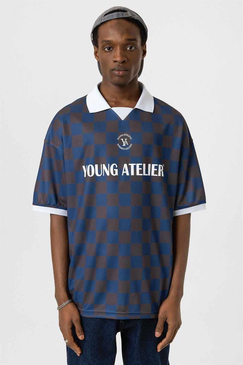 Oversize Polo Yaka Forma Tişört - Kahverengi ve İndigo - 2