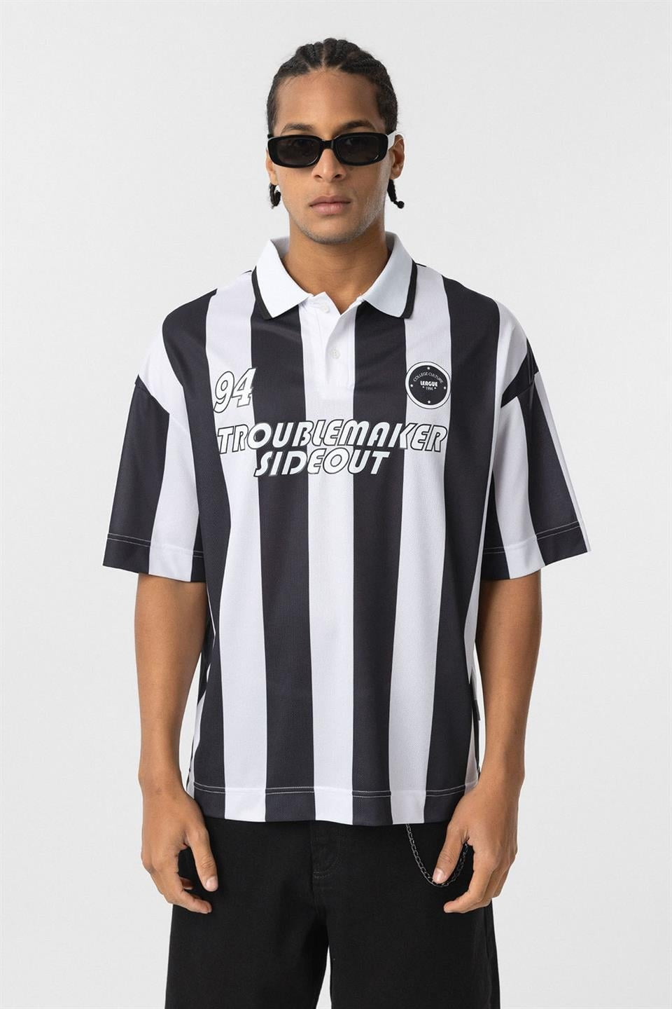 Oversize Polo Yaka Forma Tişört - Siyah - 2