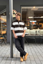 Oversize Rugby Yaka Çizgili Tişört
