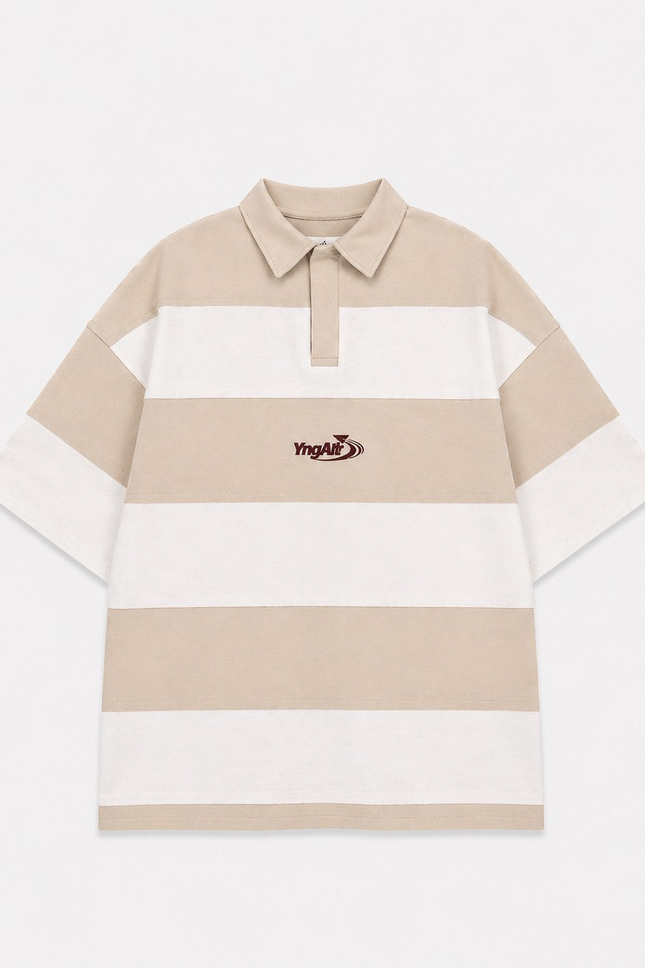 Oversize Rugby Yaka Çizgili Tişört