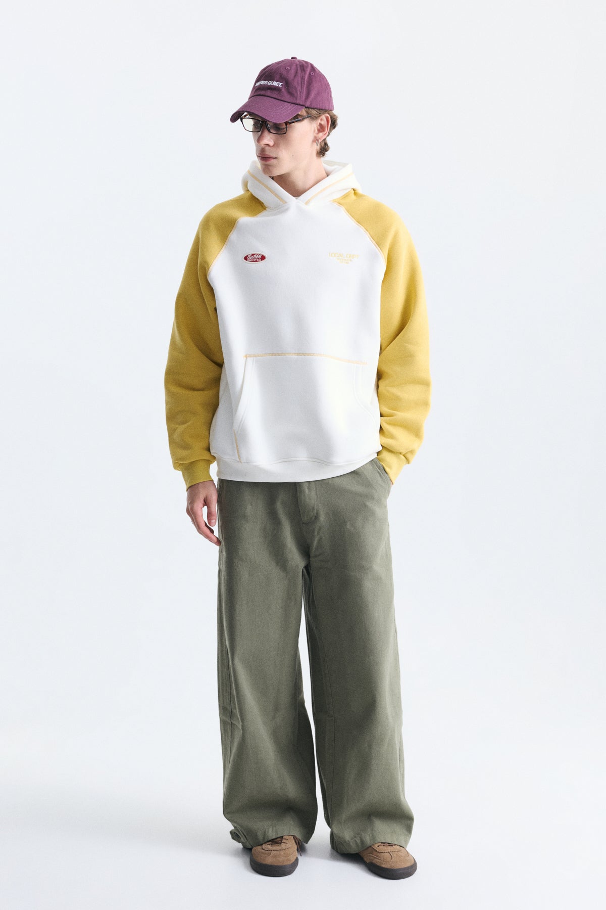 Renk Bloklu Kanguru Cepli Kapüşonlu Sweatshirt
