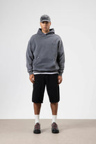Oversize Yıkamalı Baskılı Kapüşonlu Sweatshirt