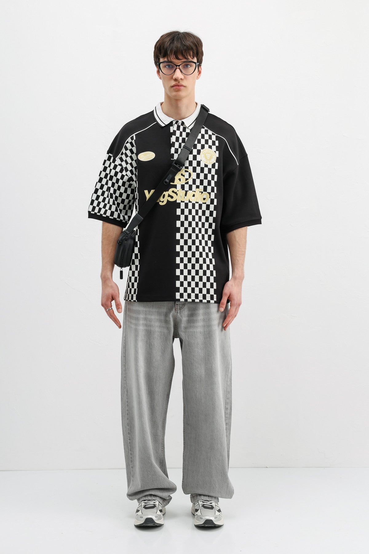Polo Yaka Baskılı Oversize Tişört