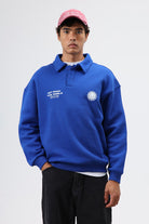 Polo Yaka Oversize Baskılı Yıkamalı Sweatshirt