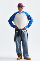 Renk Bloklu Dokulu Sweatshirt