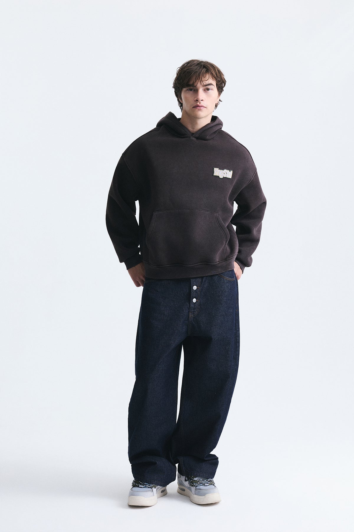 Sırt Baskılı Kapüşonlu Sweatshirt, KAHVERENGİ - 0