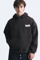 Sırt Baskılı Kapüşonlu Sweatshirt, KAHVERENGİ - 1