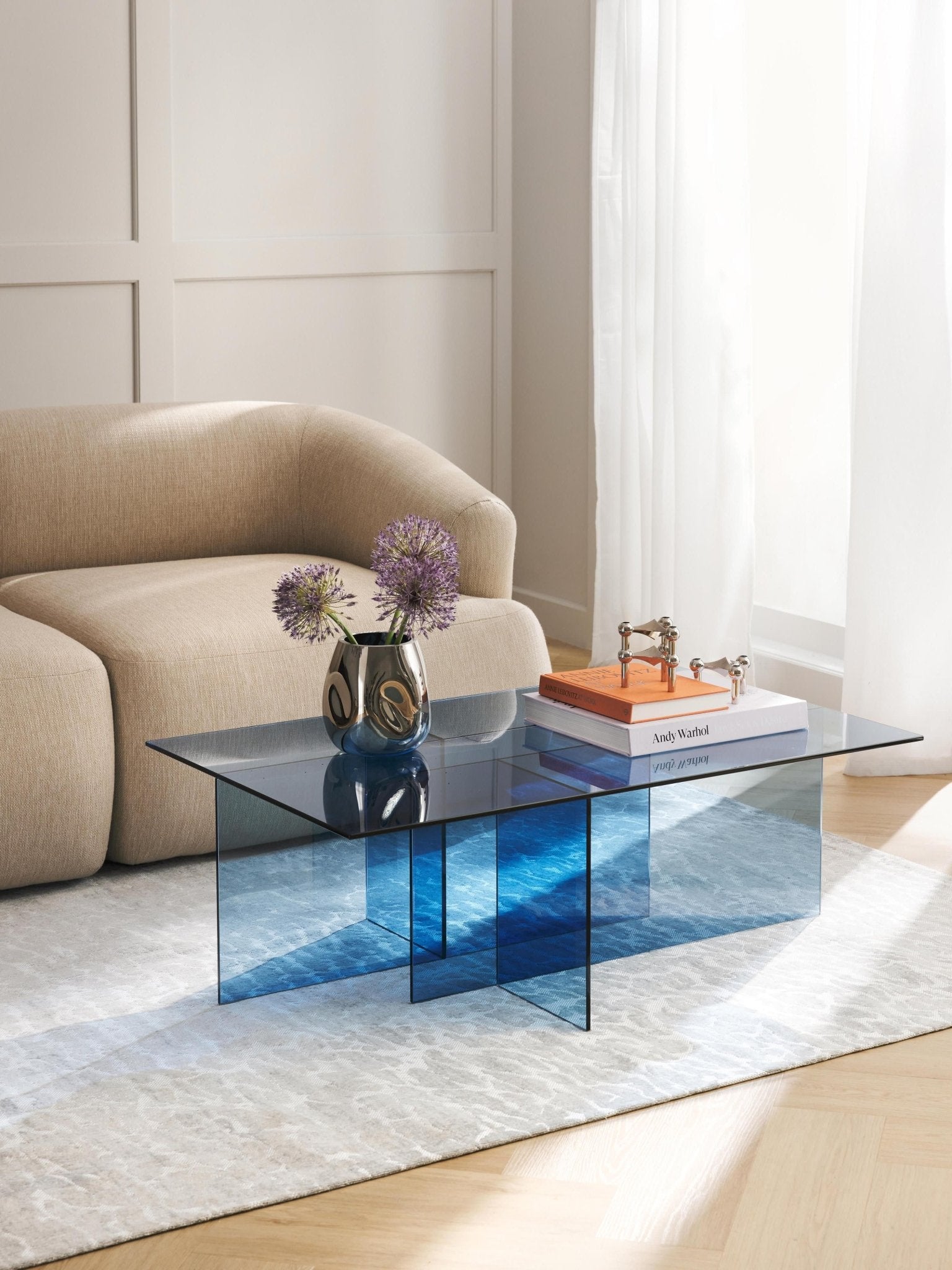 Anouk Cam Orta Sehpa Modern Şeffaf Tasarım 102 Cm