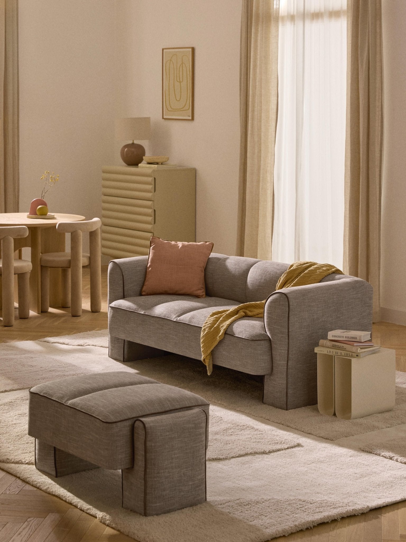 Bobi 2 Kişilik Modern Tasarım Kanepe, Yuvarlak Hatlı Ve Dokulu