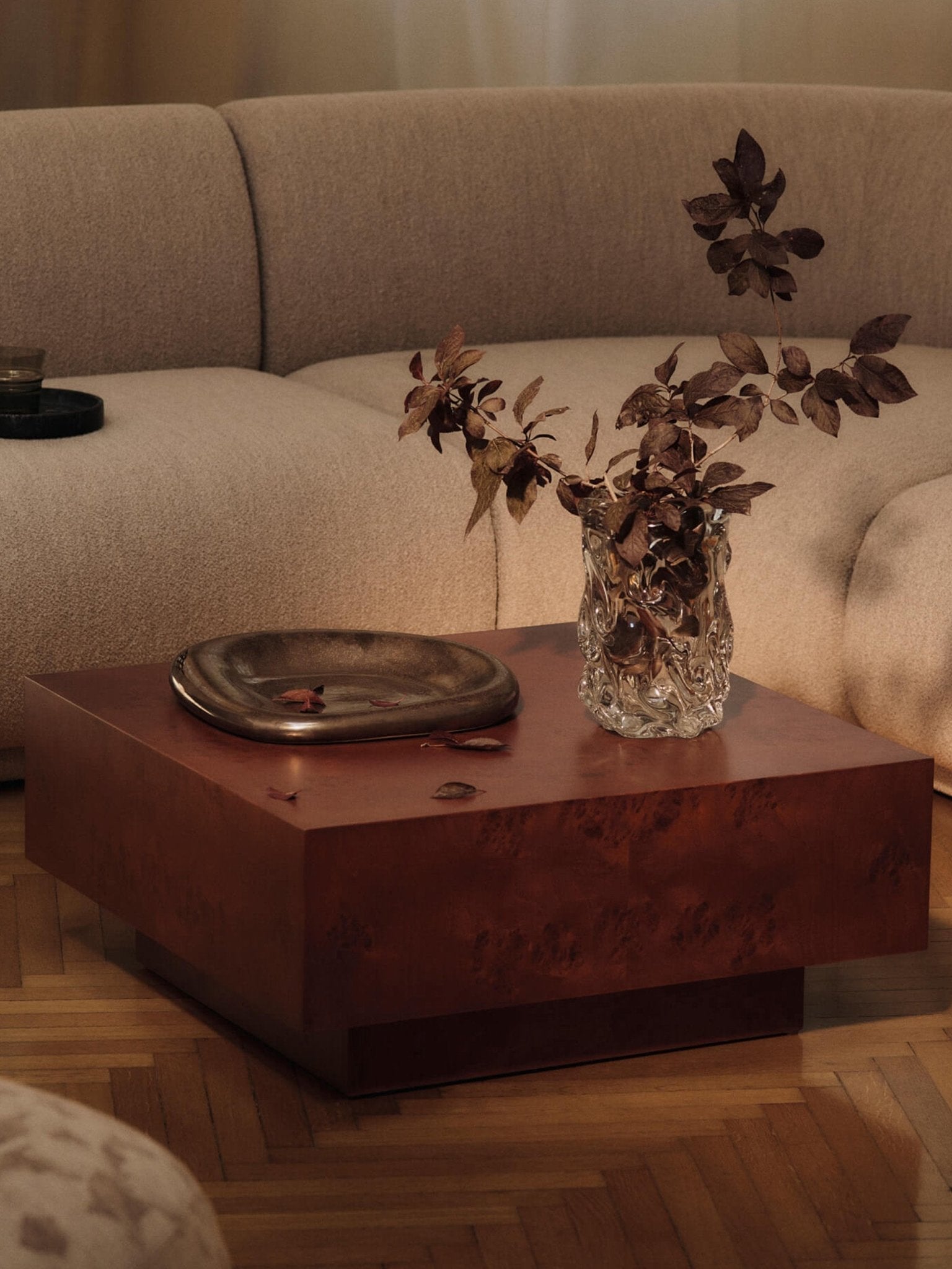 Burl Ahşap Kare Depolamalı Orta Sehpa 70 Cm