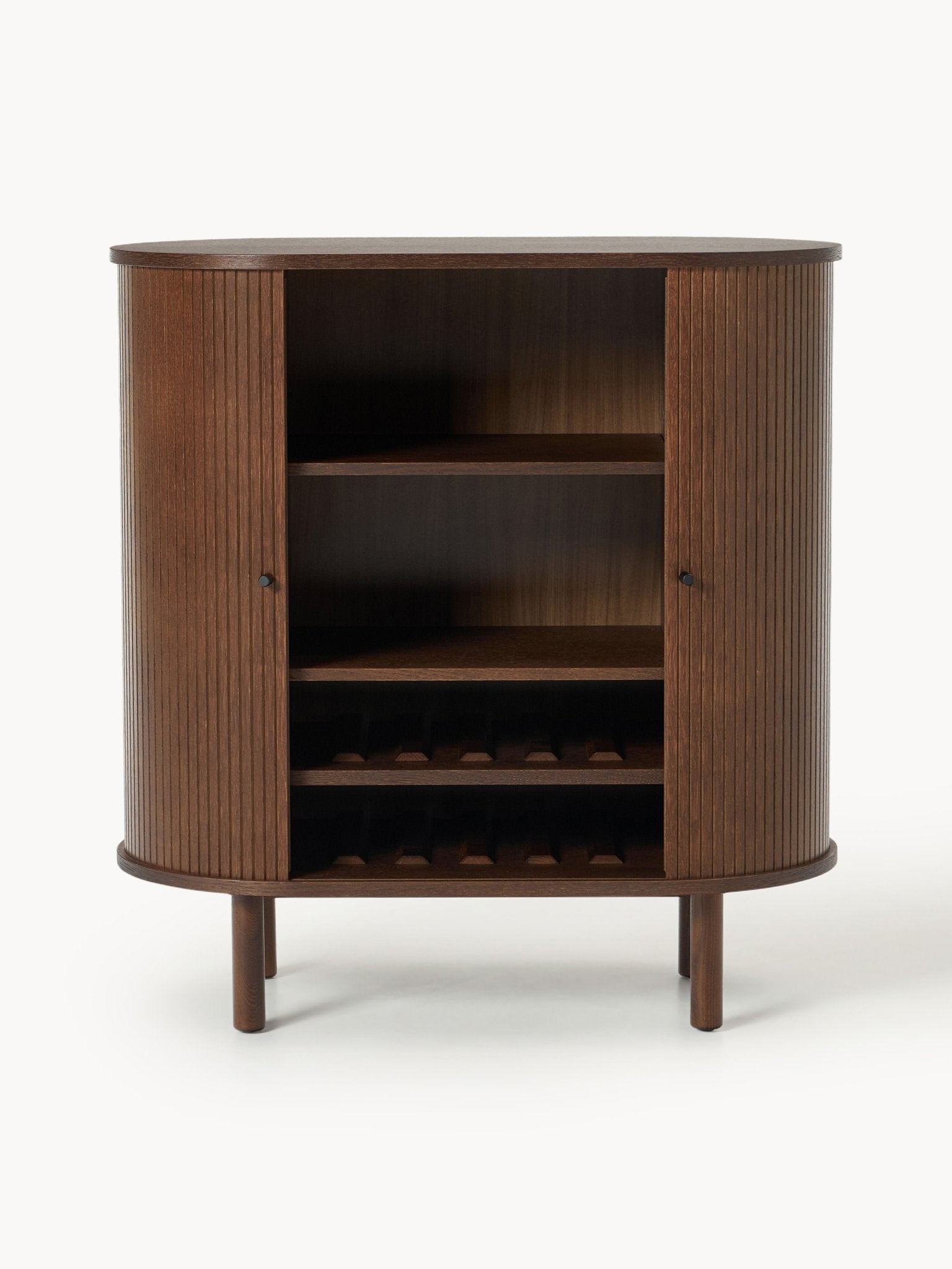 Calary Yivli Tasarım Bar Dolabı, Masif Meşe Ve Meşe Kaplama