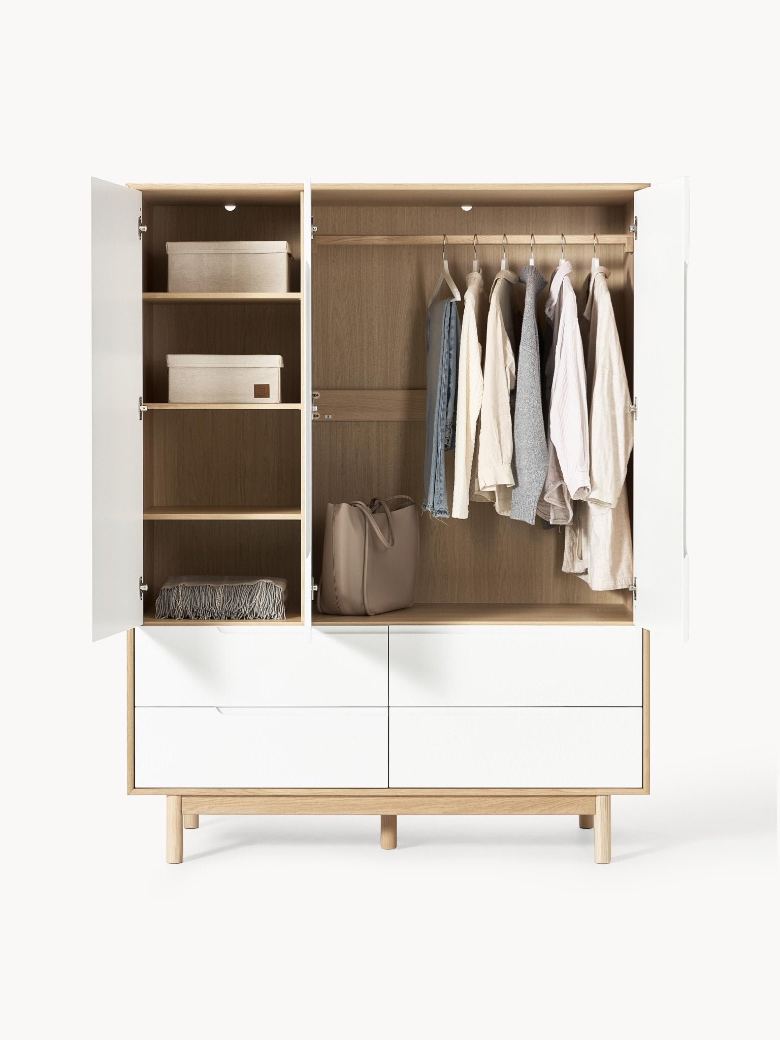 Cassy 3 Kapılı Modern Retro Ahşap Gardırop