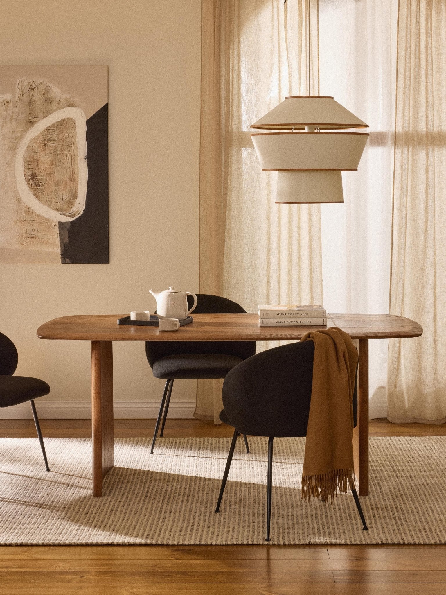 Chandler Masif Meşe Yemek Masası 180X90Cm Modern Tasarım Doğal Doku