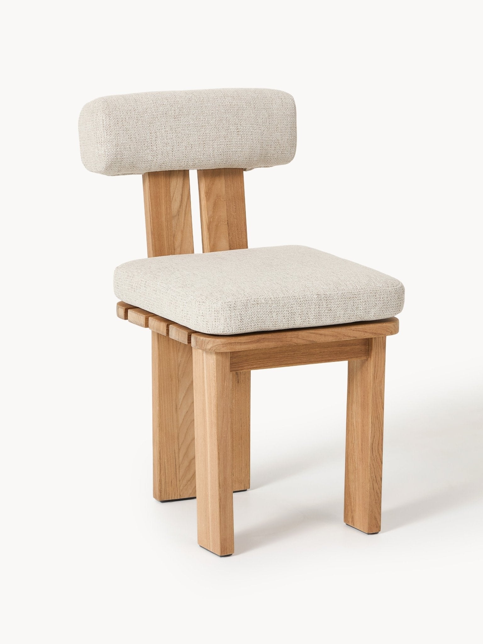 Eiko Teak Bahçe Yemek Sandalyesi Modern Tasarım Bej Kumaş
