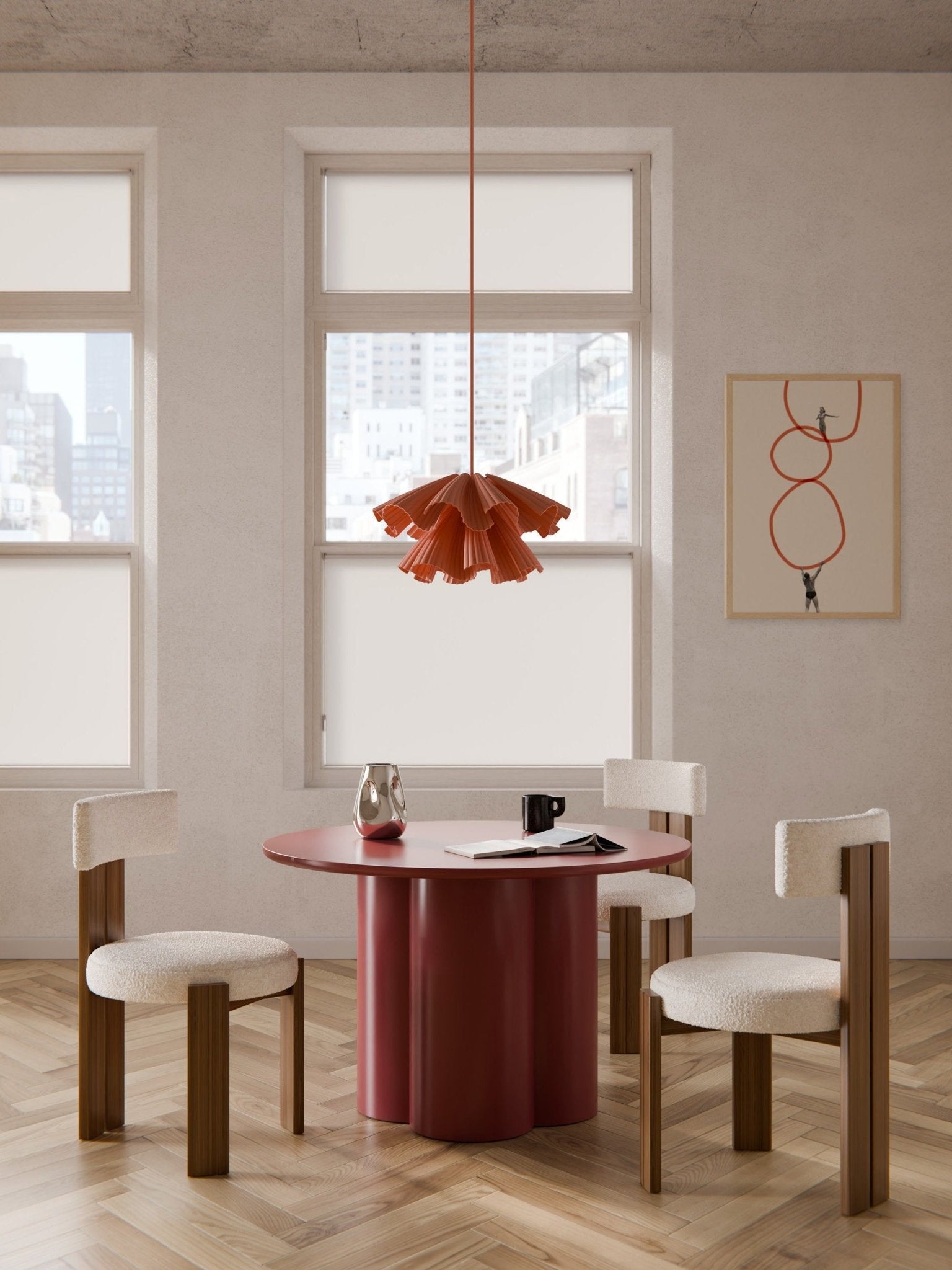 Keva Modern Yuvarlak Yemek Masası 120 Cm Şarap Kırmızısı
