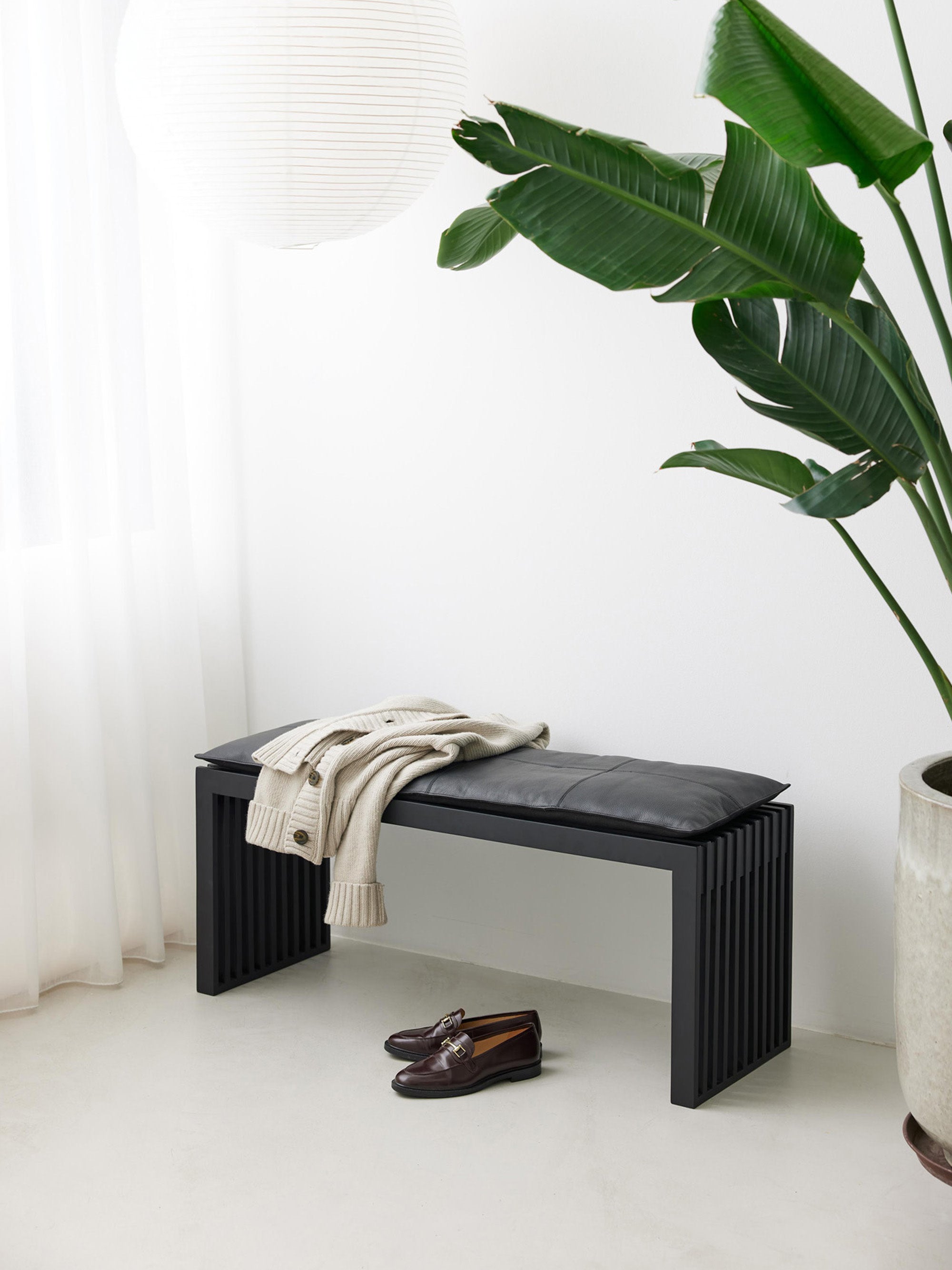 Rib Minimalist Tasarım Siyah Lake Maun Ağacı Bank 104 Cm