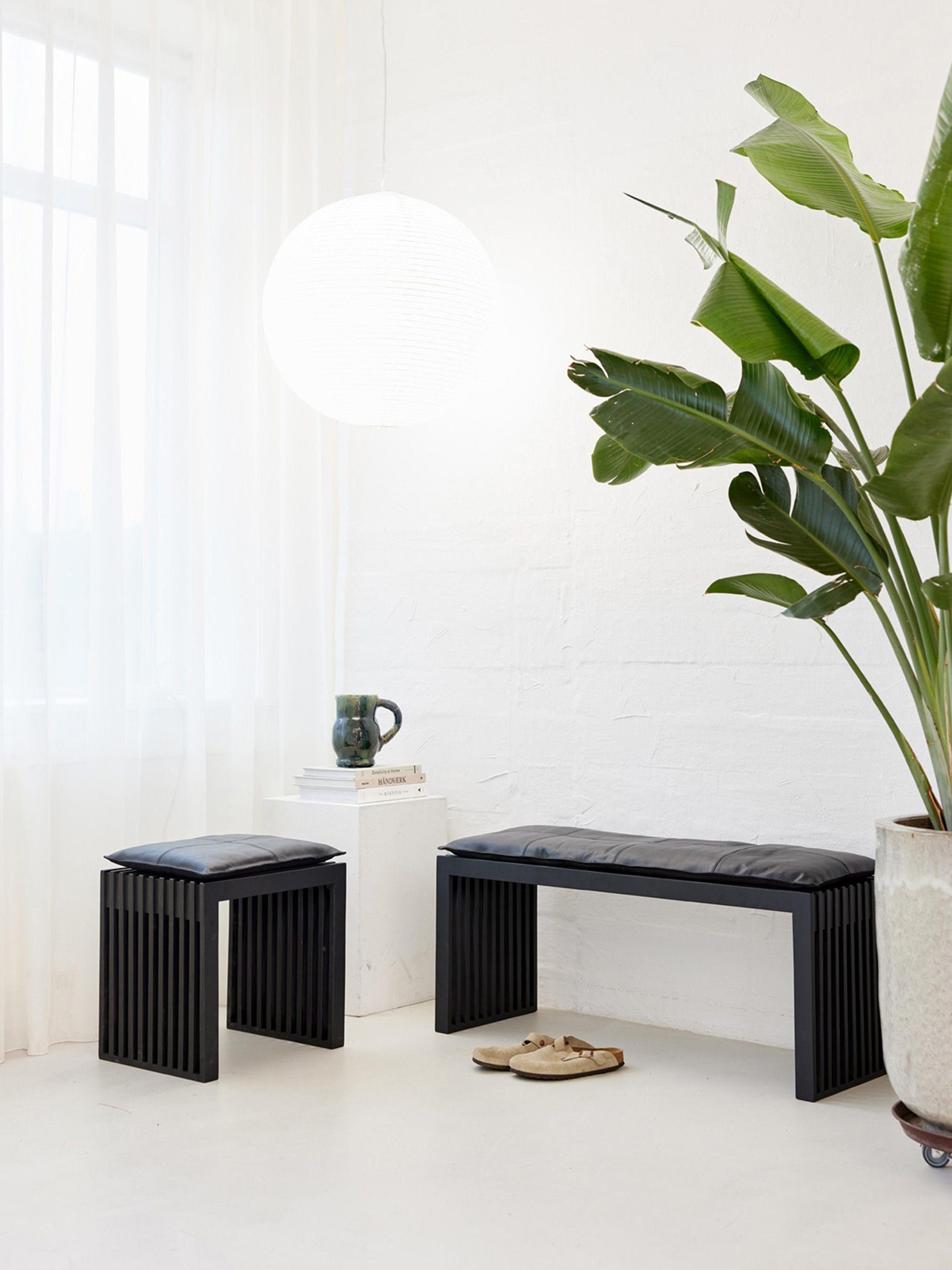 Rib Minimalist Tasarım Siyah Lake Maun Ağacı Bank 104 Cm