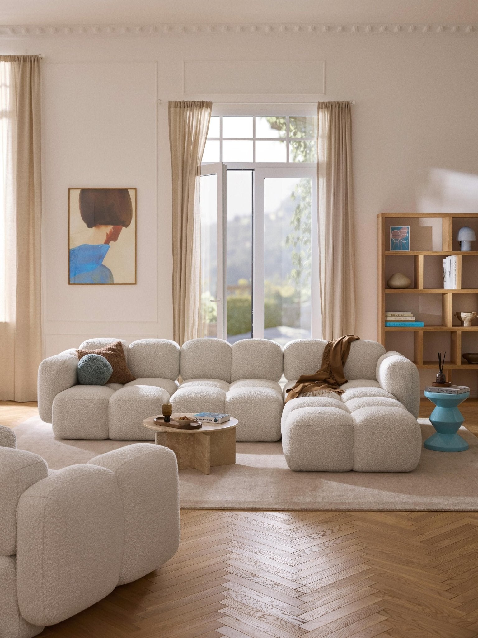 Tayla Modüler Bouclé Koltuk Ve Puf - 4 Kişilik Modern Konfor