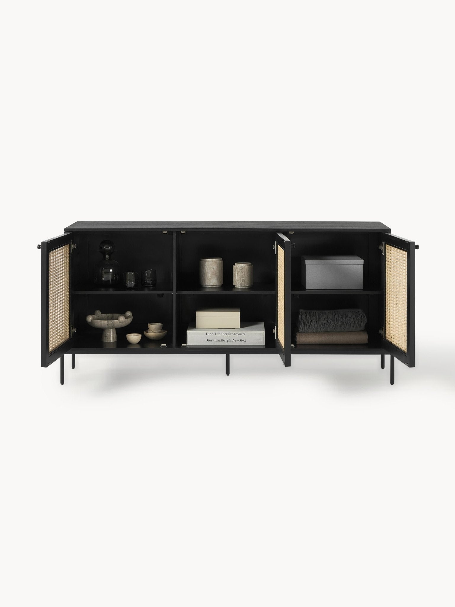 Viyana Rattan Detaylı Masif Ahşap Konsol 165Cm