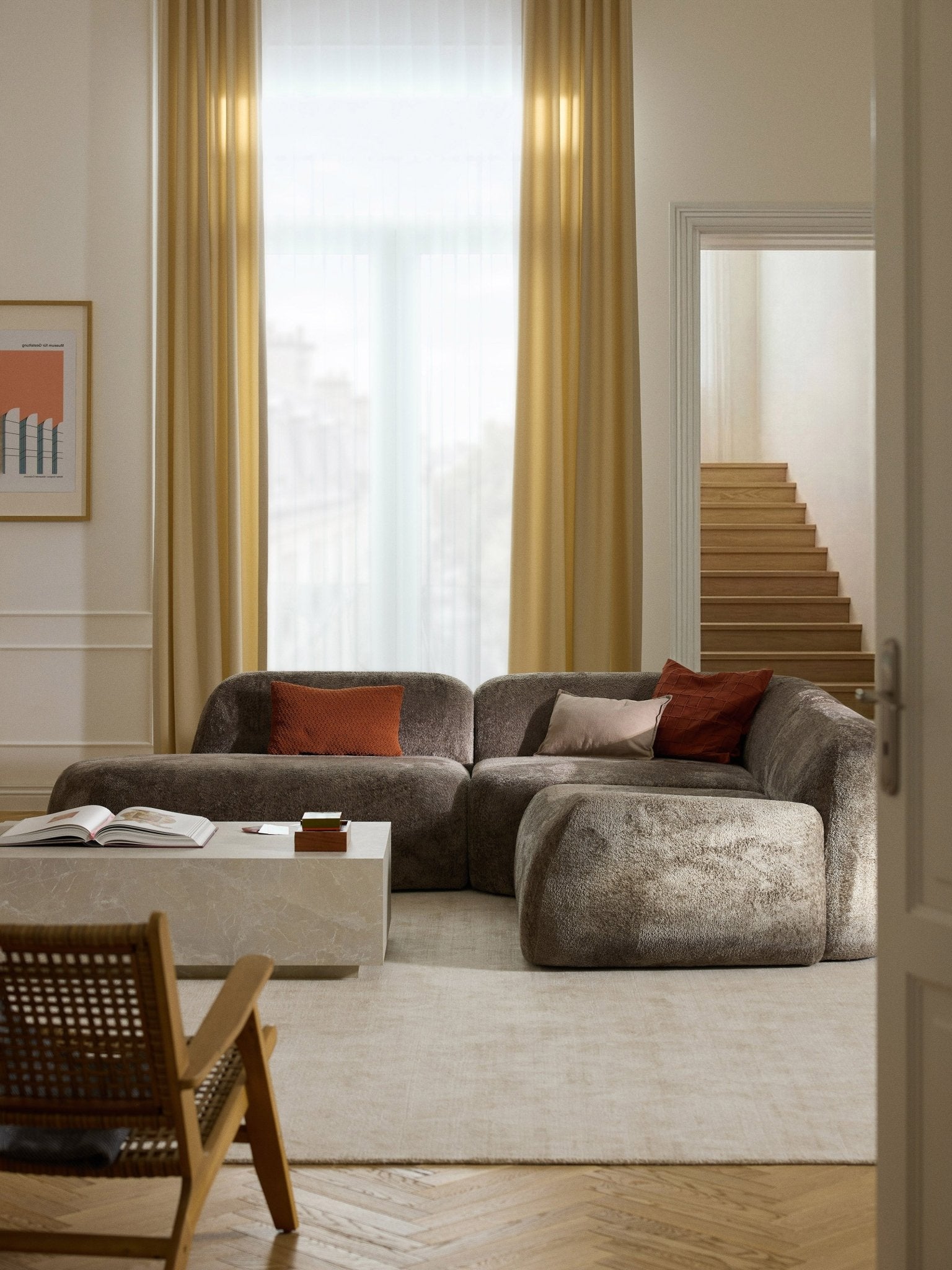 Wolke Modüler Köşe Koltuk 4-Kişilik Teddy Buklet Şezlonglu
