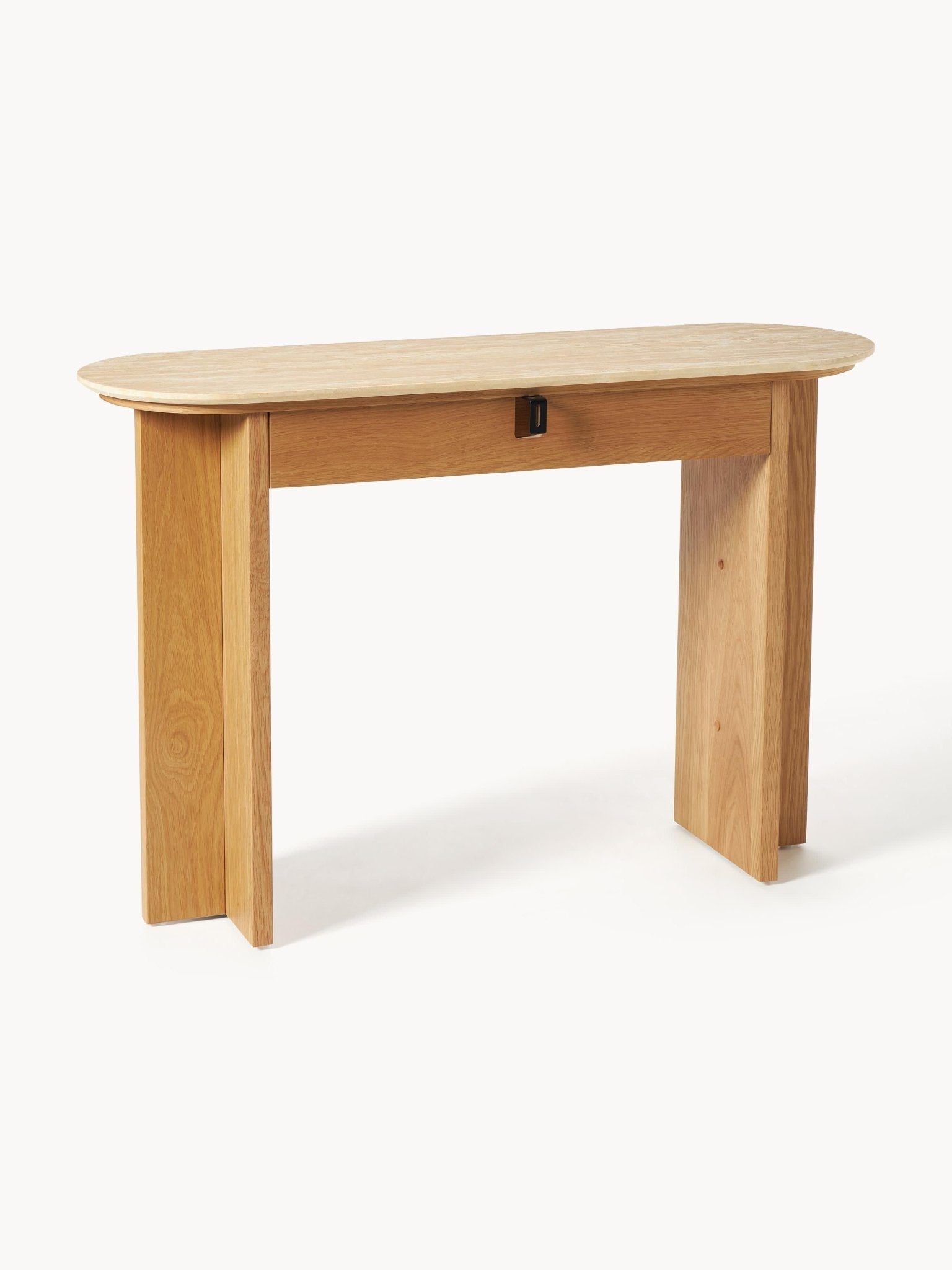 Zumi Konsol Masası Traverten Tablalı Modern Retro Ahşap 120 Cm