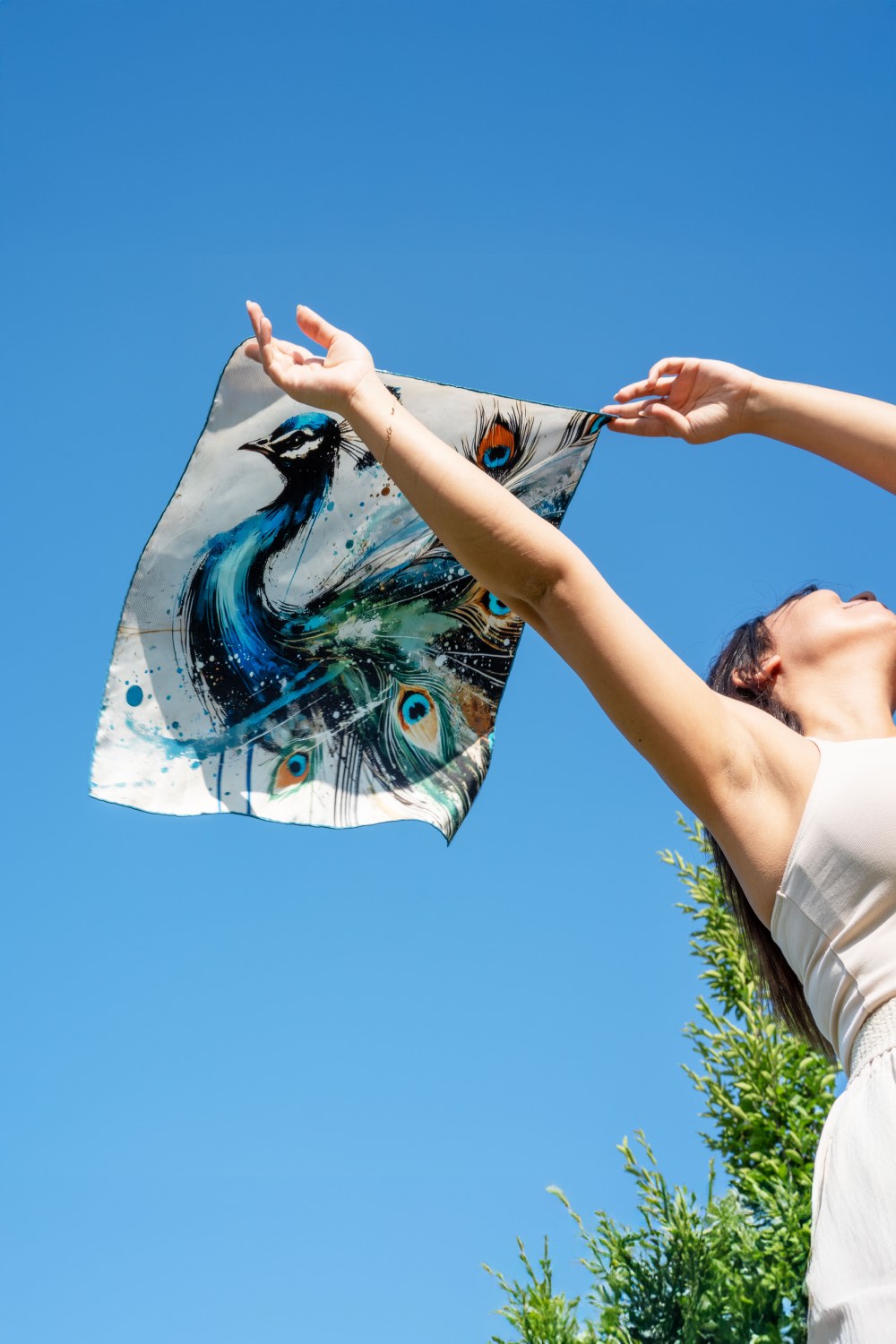 Peacock Grace %100 İpek Fular - 3