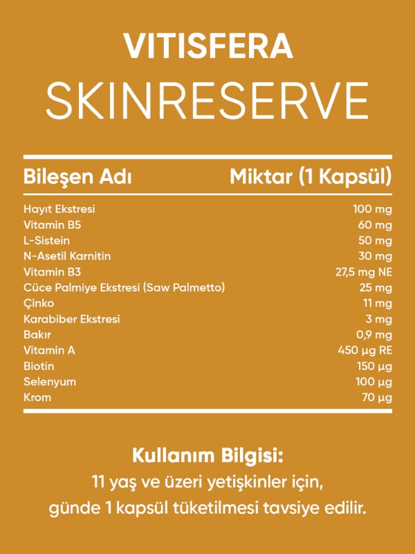 Vitisfera SkinReserve 30 Kapsül- Cüce Palmiye Ekstresi, Hayıt Ekstresi, Multivitamin ve Multimineral