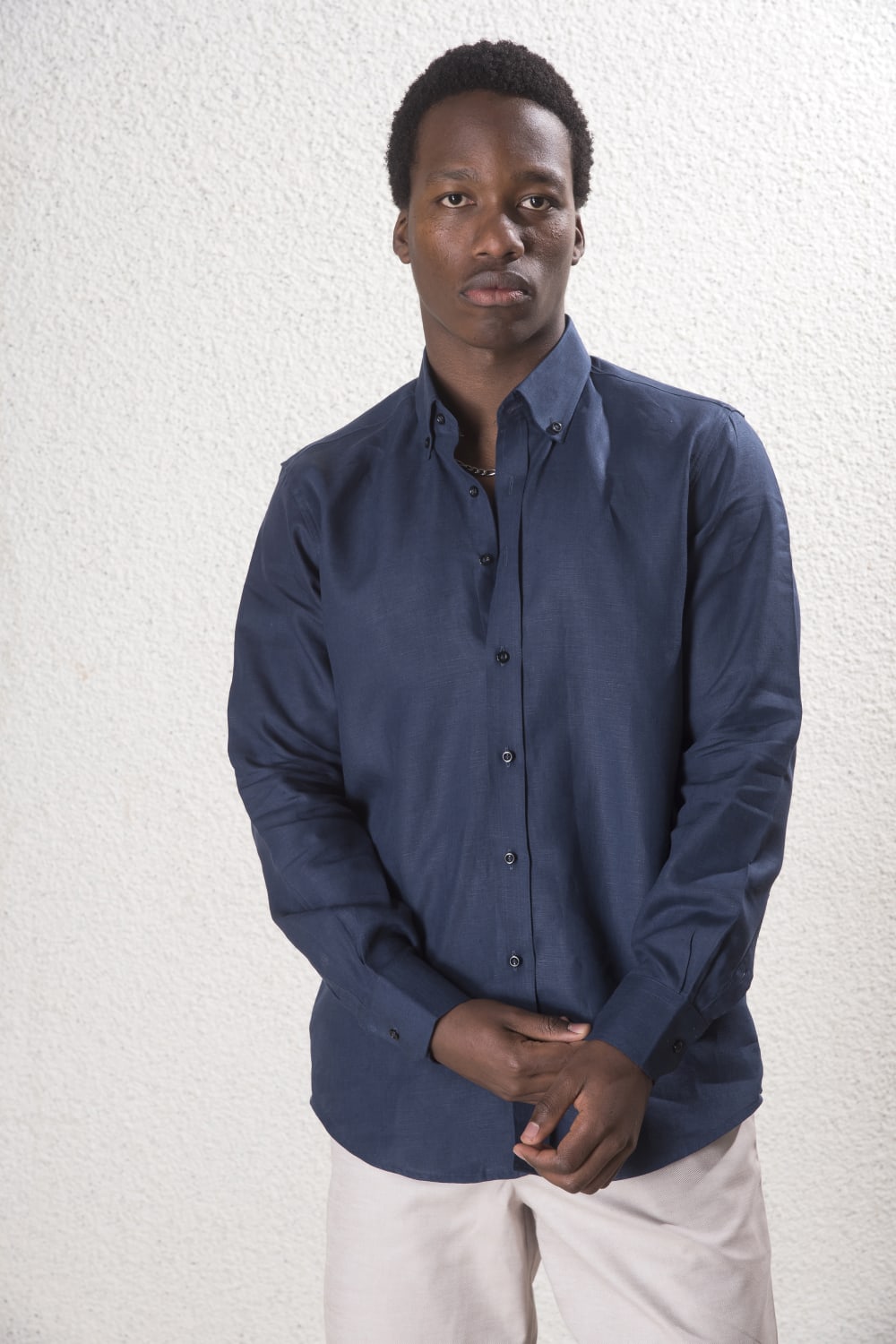 Erkek %100 Keten Lacivert Gömlek - 0