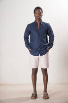 Erkek %100 Keten Lacivert Gömlek - 1