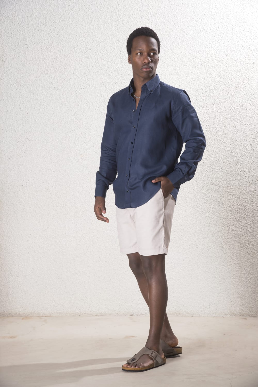 Erkek %100 Keten Lacivert Gömlek - 2