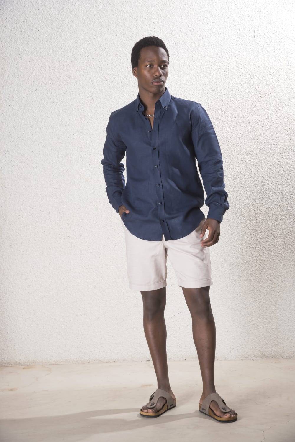 Erkek %100 Keten Lacivert Gömlek - 3