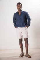 Erkek %100 Keten Lacivert Gömlek - 4