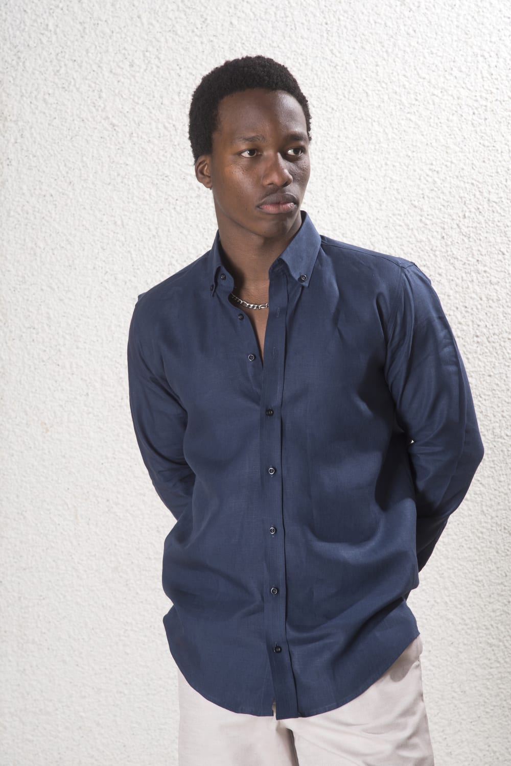 Erkek %100 Keten Lacivert Gömlek - 5