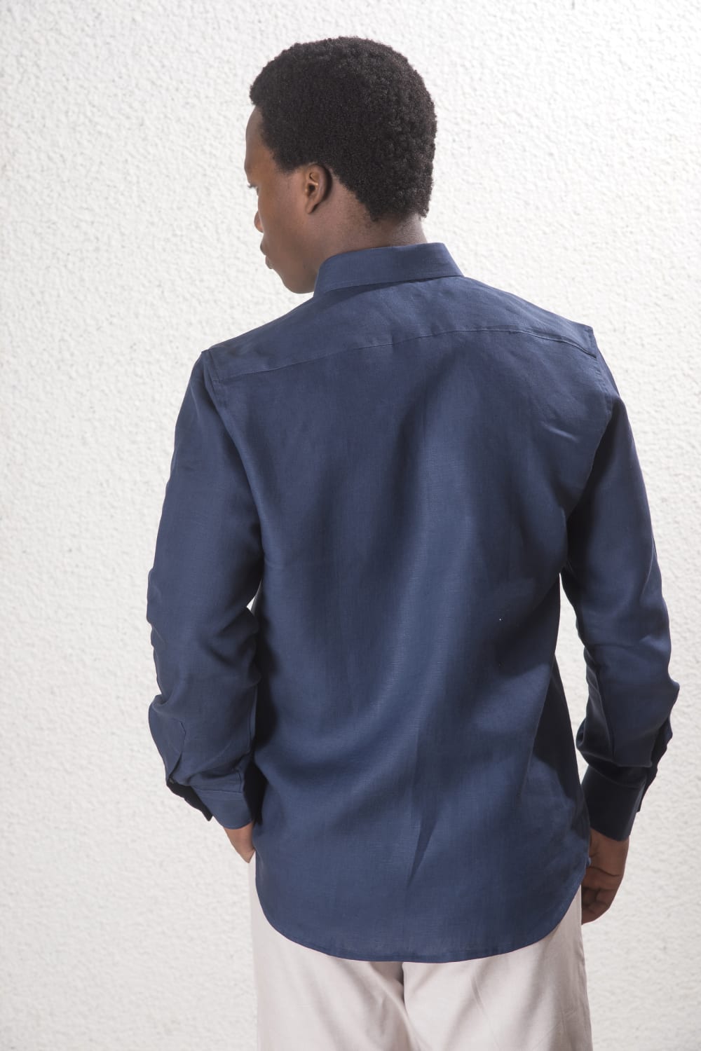 Erkek %100 Keten Lacivert Gömlek - 6