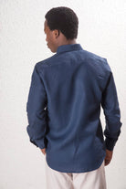 Erkek %100 Keten Lacivert Gömlek - 6