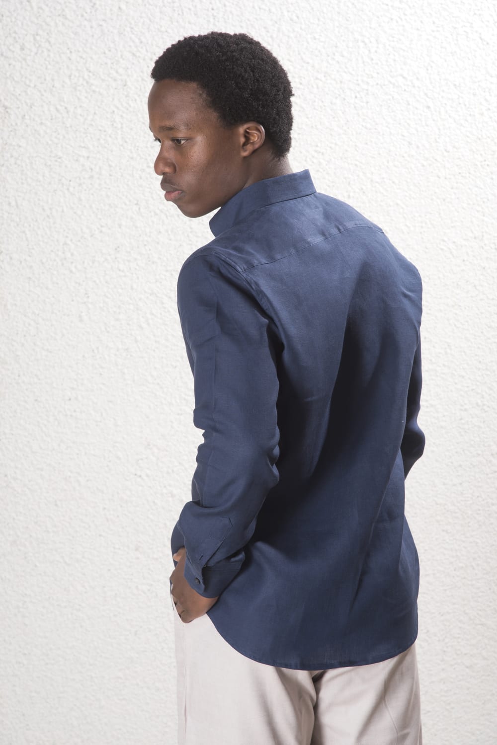 Erkek %100 Keten Lacivert Gömlek - 7