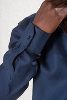 Erkek %100 Keten Lacivert Gömlek - 8