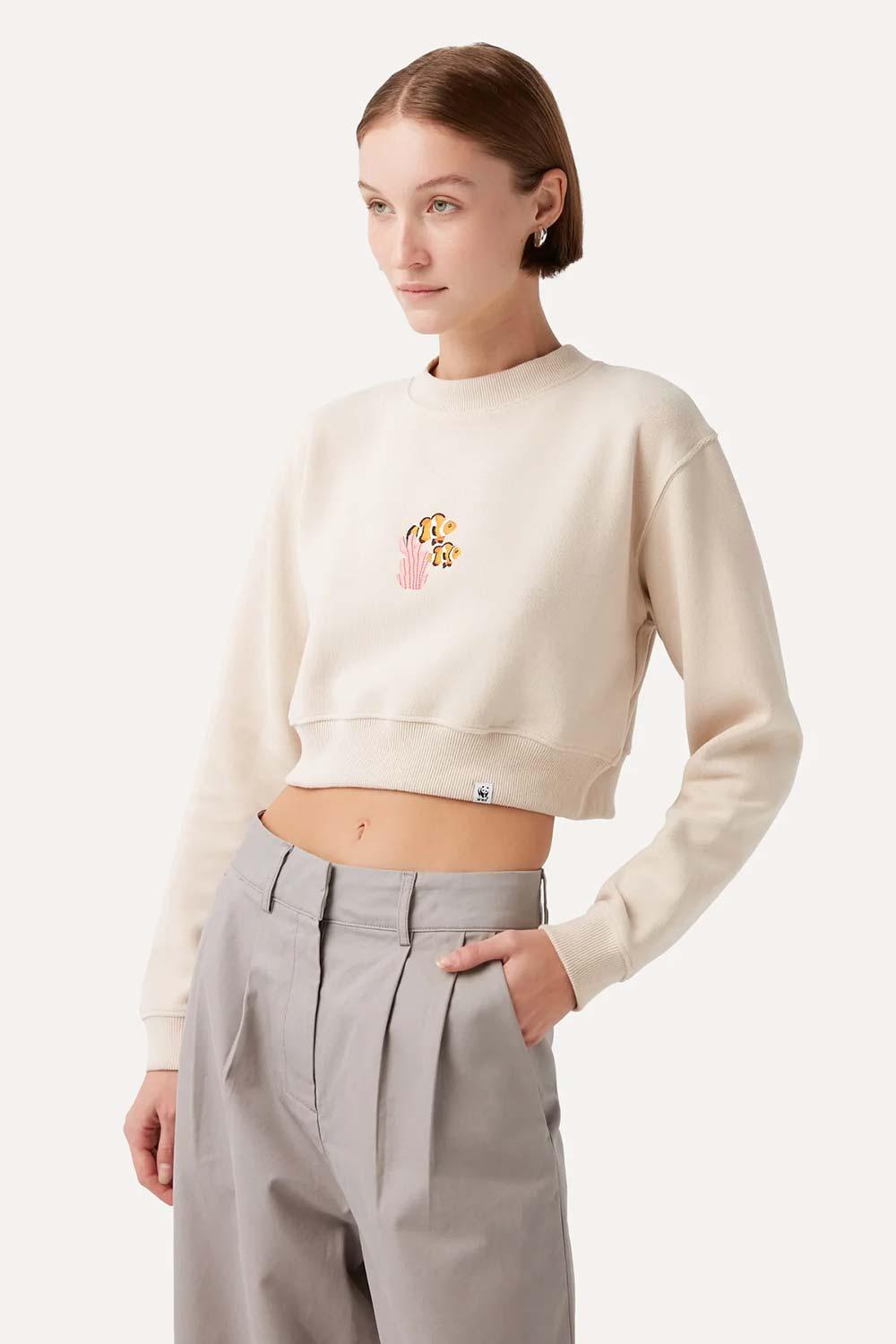 WWF Market-Palyaço Balığı Crop Sweatshirt - Bej-Sweatshirts & Hoodies-2-Milagron.com
