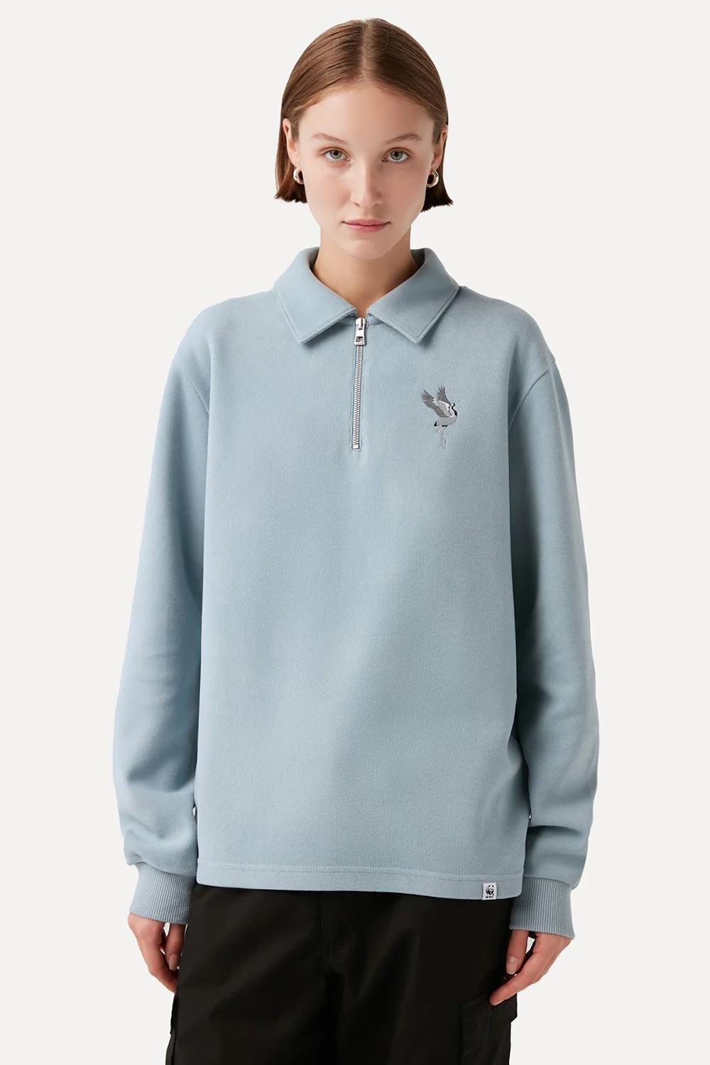 WWF Market-Turna Kuşu Polo Yaka Sweatshirt - Mavi-Sweatshirts & Hoodies-9-Milagron.com