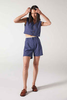 Wabi Sabi-Cle Mavi Pileli Şort-Şort-1-Milagron.com