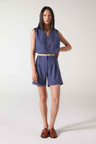 Wabi Sabi-Cle Mavi Pileli Şort-Şort-4-Milagron.com