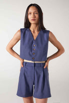 Wabi Sabi-Cle Mavi Pileli Şort-Şort-5-Milagron.com