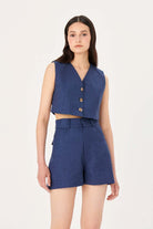 Wabi Sabi-Vita Mavi Keten Şort-Şort-1-Milagron.com