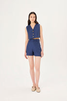 Wabi Sabi-Vita Mavi Keten Şort-Şort-3-Milagron.com