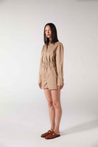 Wabi Sabi-WS Lastik Bel Detaylı Bej Şort-Şort-3-Milagron.com