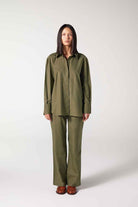 Wabi Sabi-Ws Yeşil Oversize Keten Gömlek-Gömlek-1-Milagron.com