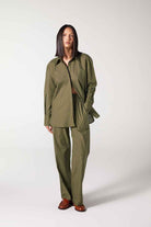 Wabi Sabi-Ws Yeşil Oversize Keten Gömlek-Gömlek-2-Milagron.com