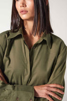 Wabi Sabi-Ws Yeşil Oversize Keten Gömlek-Gömlek-4-Milagron.com